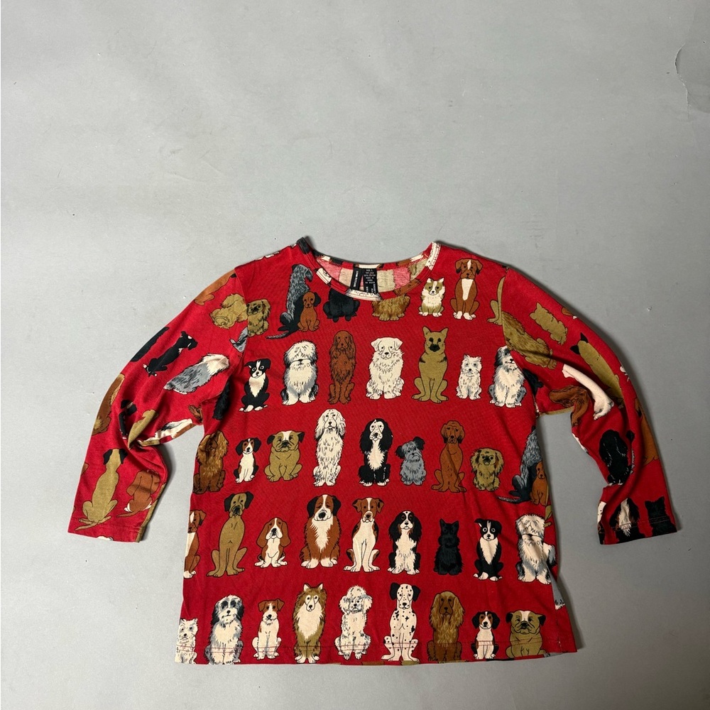 Women’s Red Long Sleeve Dog Print Tee